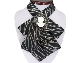 Women's Elegant Black Necktie With Brooch