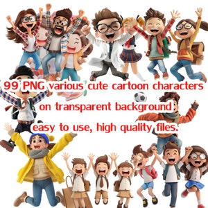 99 PNG transparenten Hintergrund Designs Verschiedene Cartoon-Charaktere geben ein positives, lächelndes Bild