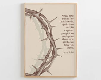 Juan 3 16 Poster, Versiculo Biblico en Espanol, Arte Cristiano de Pared, Digitaler Download