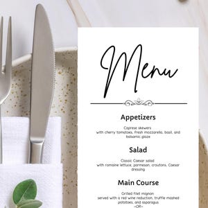 Minimalist Wedding Menu Template, Wedding Menu Card Editable, Modern Wedding Table Menu Card, Instant Download