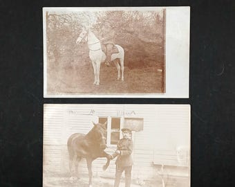 WWI 1914 Pair of RPPC Prussian Cavalry Soldiers with Horses used and unused