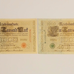 1910年 1000マルク ドイツ紙幣 - ライヒスバンクノート - 初版、美しい 1910年 1000マルク ドイツ紙幣 - ライヒスバンクノート - 初版、美しい