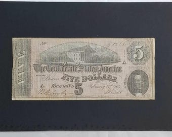 Konföderierte Staaten 1864 T-69 fünf Dollar Richmond Blueback Geldschein