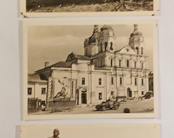第二次世界大戦東部戦線の写真カード、廃墟となったロシアの教会、1943年