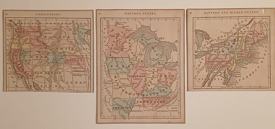 Antique Hand-colored US Maps, Civil War Era 1863, Set of 3 - Etsy