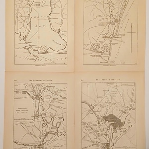 1864 Burgeroorlogkaarten van de belangrijkste oorlogssteden en hun verdedigingswerken; Washington D.C., Richmond, Mobile, Wilmington