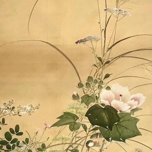 Japanese antique hanging scroll wall painting.Japanese collectable.Japanese art.Japanese antique.Japanese treasure.japanese flower painting