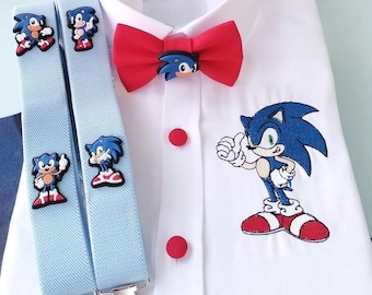 Personalized Sonic Embroidered Shirt Set: Bow Tie & Suspenders