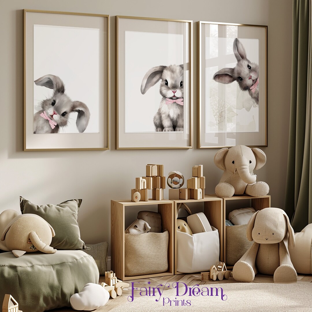 Bunny Nursery Prints, Baby Animal Wall Art, Set of 3 (digital Download ...