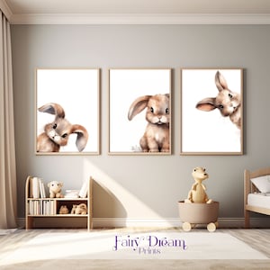 Kaninchen Kinderzimmer Drucke 3er Set, Baby Häschen Tier Wand Kunst, Mädchen Kinderzimmer Dekor, Baby-Dusche-Geschenk Digitaldrucke