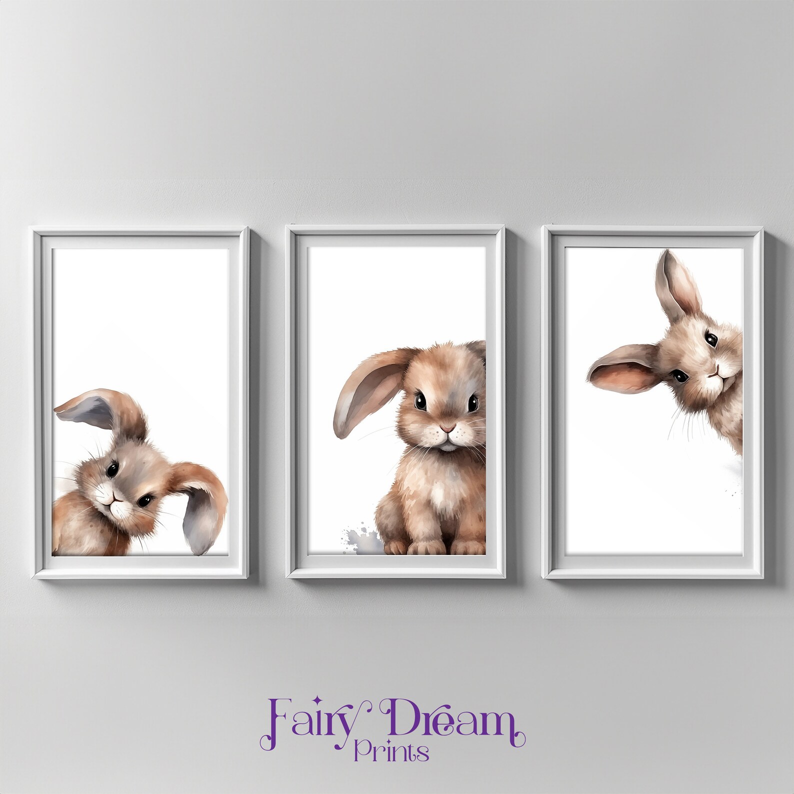 Bunny Nursery Prints Set of 3, Baby Bunny Animal Wall Art, Girl Nursery ...
