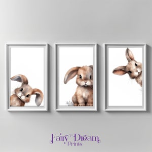 Bunny Nursery Prints Set of 3, Baby Bunny Animal Wall Art, Girl Nursery Decor, Baby Shower Gift Digital Prints image 3