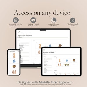 Wardrobe Manager Notion Template, Digital Wardrobe Planner, Clothing Tracker, Closet Declutter Cleanout Organizer, Travel Outfit Planner, Cost Per Wear, Outfit Tracker, Wardrobe Planner, Decluttering Planner, Notion Planner, Laundry Schedule, Fashion