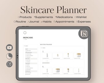 Skincare Planner Notion Template, Skincare Routine Tracker, Digital Self-Care Skincare Journal, Morning & Evening Beauty Routine Organizer