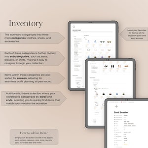 Wardrobe Manager Notion Template, Digital Wardrobe Planner, Clothing Tracker, Closet Declutter Cleanout Organizer, Travel Outfit Planner, Cost Per Wear, Outfit Tracker, Wardrobe Planner, Decluttering Planner, Notion Planner, Laundry Schedule, Fashion