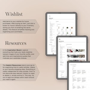 Wardrobe Manager Notion Template, Digital Wardrobe Planner, Clothing Tracker, Closet Declutter Cleanout Organizer, Travel Outfit Planner, Cost Per Wear, Outfit Tracker, Wardrobe Planner, Decluttering Planner, Notion Planner, Laundry Schedule, Fashion
