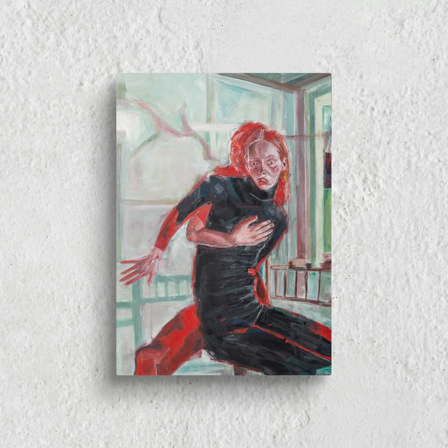 Oeuvre d'art originale artisanale : décoration murale contemporaine représentant une femme fracturée en mouvement, évoquant l'émotion et la dualité