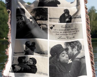 Personalized Photo Woven Cotton Throw, Custom Picture Collage Text Blanket, Couple Photo Throw, Couple Keepsake, Birthday Anniversary Gift