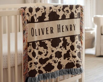 Personalized Cowboy Woven Baby Blanket, Western Cowboy Boys Blanket, Western Baby Blanket with Name, Ranch Blanket Boy, Cowboy Baby Blanket