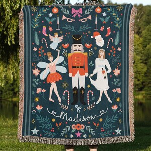 Custom Nutcracker Daughter Blanket, Personalized Christmas Gift, Christmas Throw Blanket Couch, Tapestry Woven Blanket, Woven Tapestry Decor
