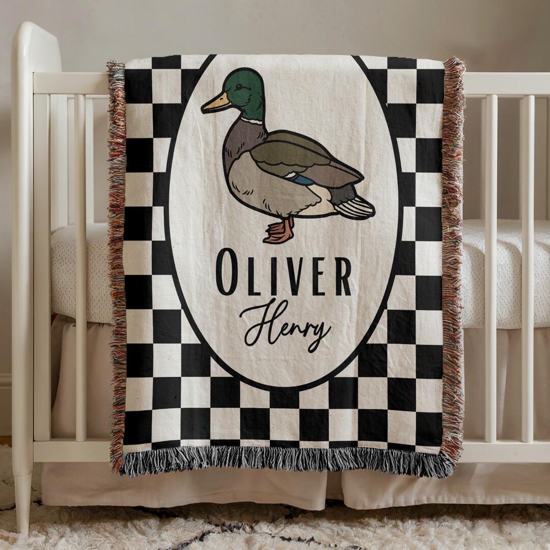 Personalized Mallard Duck Baby Blanket Checkered Name Baby Blanket Baby ...