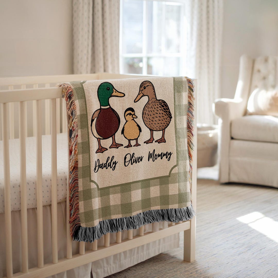 Custom Name Woven Baby Blanket, Personalized Mallard Duck Blanket, Baby ...