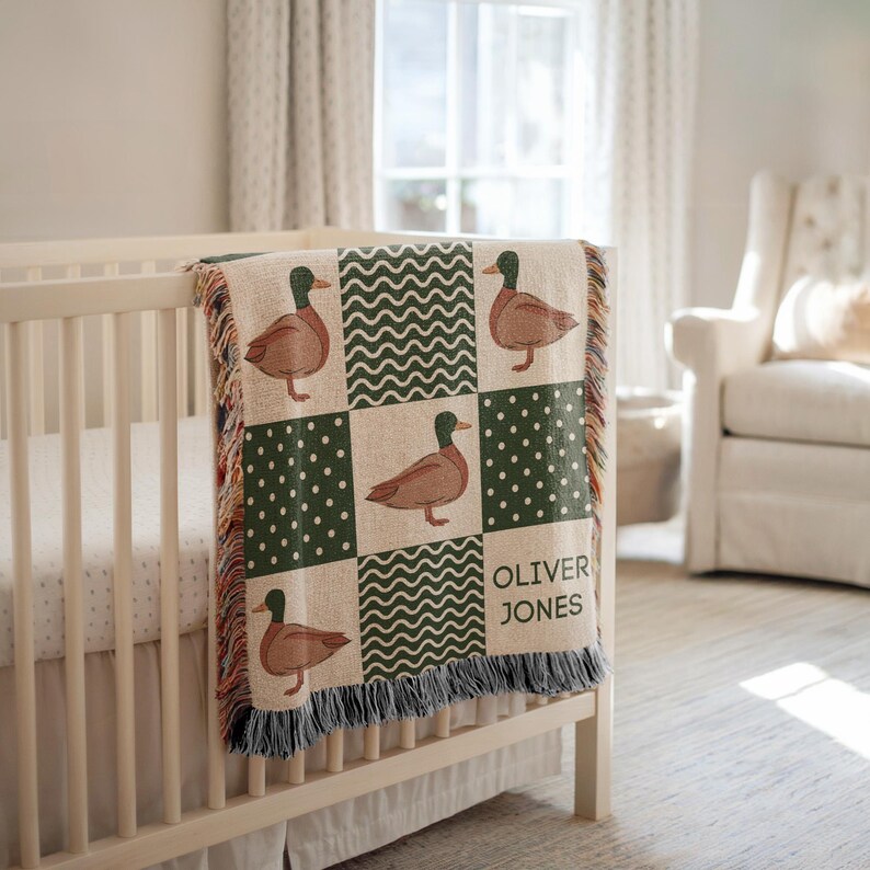 Personalized Mallard Duck Baby Blanket Custom Name Woven Throw for Boys ...