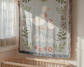 Goose Baby Blanket, Personalized Baby Blanket, Custom Baby Name Blanket, Heirloom Blanket, Baby Shower Gift, Newborn Keepsake, Nursery Decor