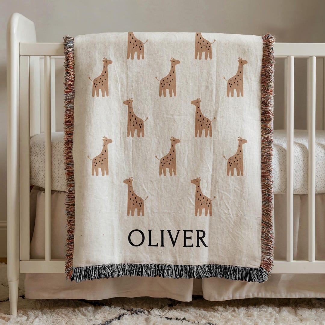 Personalized Safari Baby Blanket Giraffe Nursery Decor Custom Baby ...