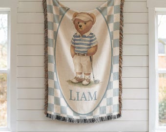 Bear Baby Blanket Personalized Golf Baby Blanket Custom Name Blanket Golf Theme Nursery Golf Baby Shower Gift Personalized Baby Boy Blanket
