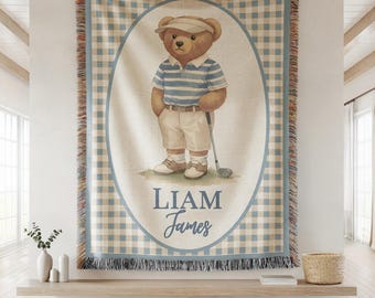Personalized Bear Baby Blanket Golf Baby Blanket Custom Name Blanket Golf Nursery Decor Golf Baby Shower Gift Personalized Baby Boy Blanket