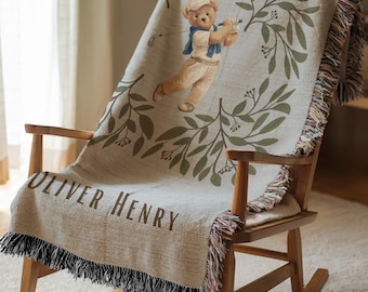 Vintage Golf Nursery Decor Bear Baby Blanket Personalized Baby Boy Blanket Custom Baby Name Blanket Golfer Boy Baby Shower Gift Keepsake