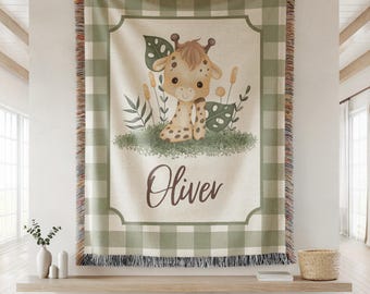 Personalized Giraffe Baby Blanket Safari Nursery Decor Baby Shower Gift ...