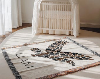 Personalized Camo Eagle Baby Blanket Eagle Nursery Decor Custom Name Woven Throw Baby Shower Gift For Boys Eagle Name Blanket Rustic Throw