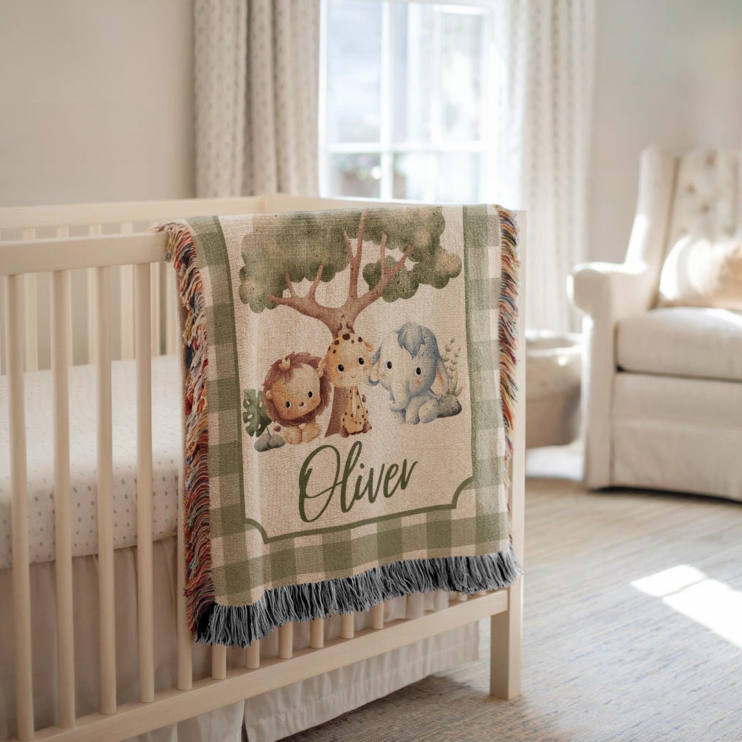 Safari Animals Baby Name Blanket, Personalized Safari Baby Blanket ...
