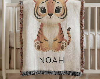 Personalized Tiger Baby Blanket, Custom Baby Name Blanket, Safari Animals Blanket, Personalized Baby Blanket Boy, Jungle Theme Nursery