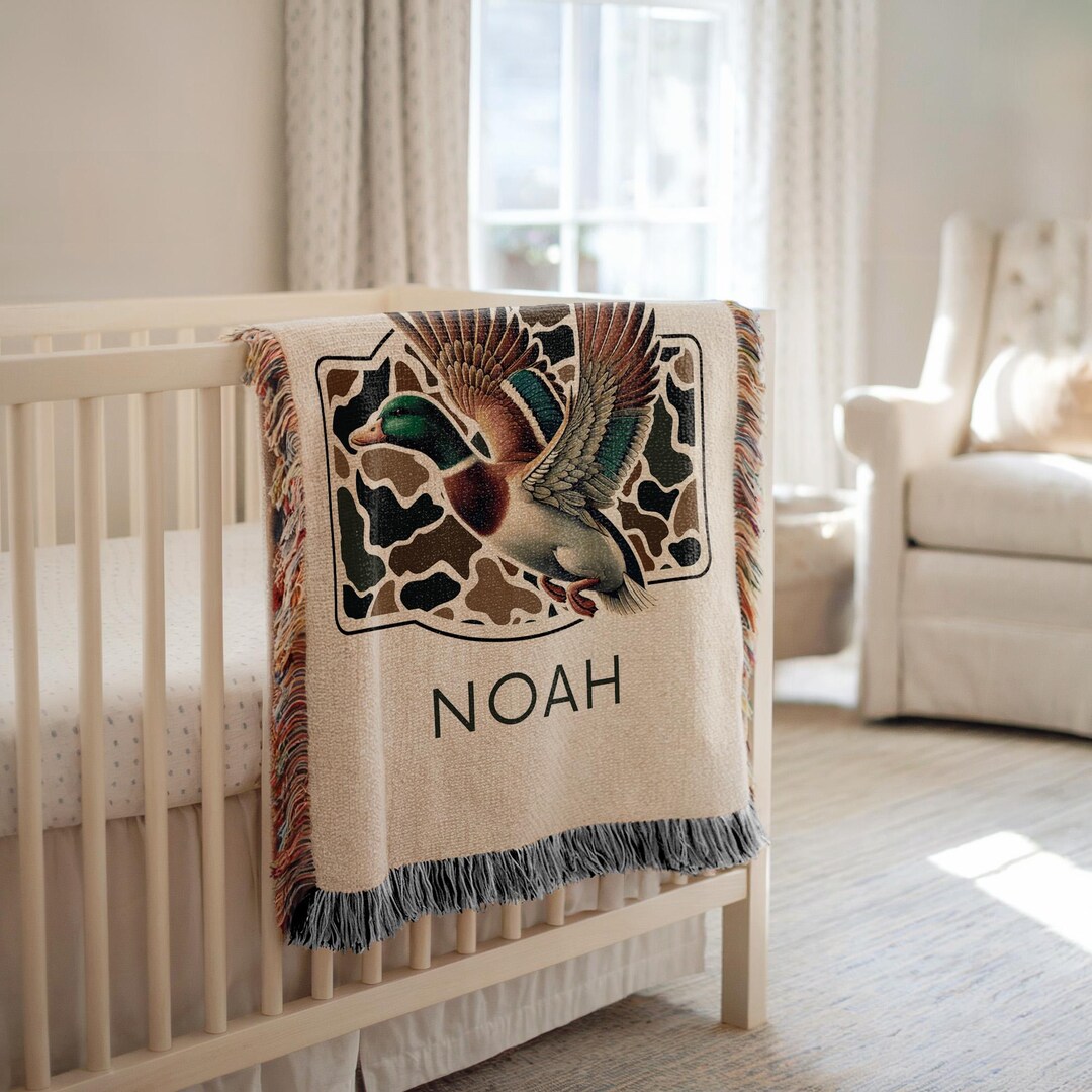 Personalized Mallard Duck Baby Blanket, Custom Name Woven Throw for ...