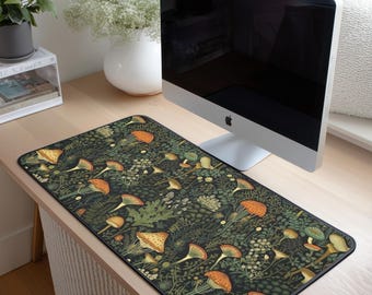 Mushroom Desk Mat | Forestcore Botanical Desk Pad | Dark Cottagecore Office Decor | Woodland Nature Desk Mat