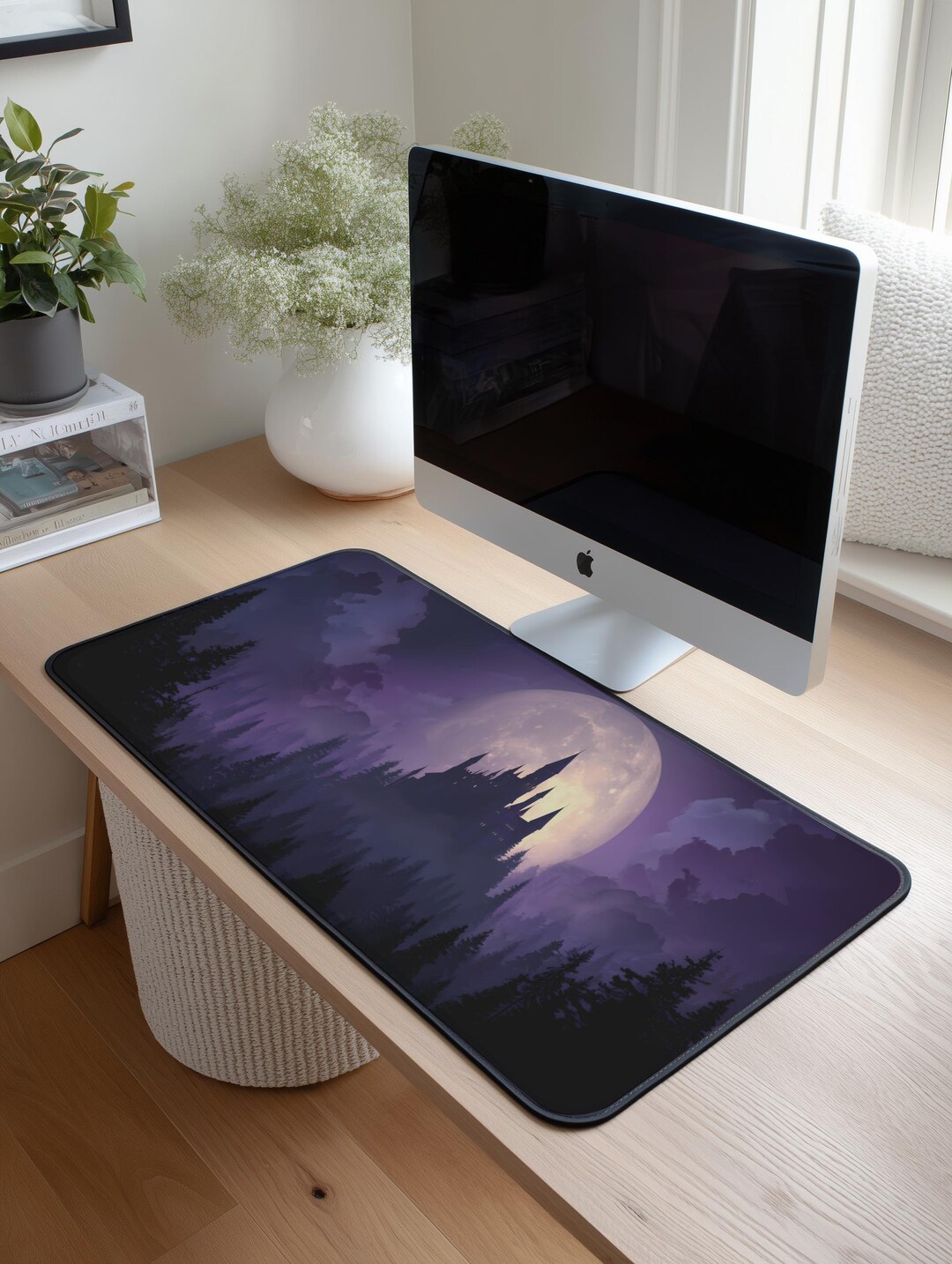 Moonlit Castle Desk Mat | Purple Fantasy Castle Desk Pad | Gothic Night ...