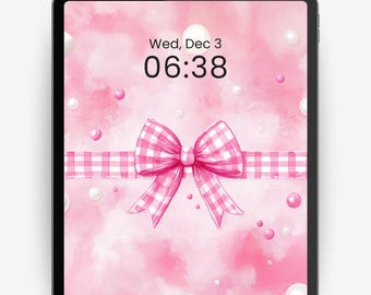 Pink Bow iPad Wallpaper • Preppy Gingham Coquette Lockscreen (Digital Download)