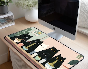 Tappetino da scrivania con simpatico gatto / Tappetino da scrivania con accogliente motivo a gatti Ramen / Decorazione da ufficio con gatti kawaii / Tappetino da scrivania divertente per amanti dei gatti