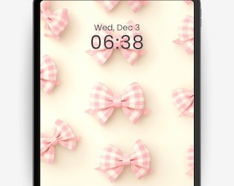 Preppy Pink Gingham Bow iPad Wallpaper (Digital Download)