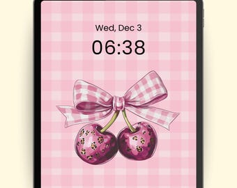 Preppy Cherry iPad Wallpaper | Gingham Bow, Leopard Print (Digital Download)
