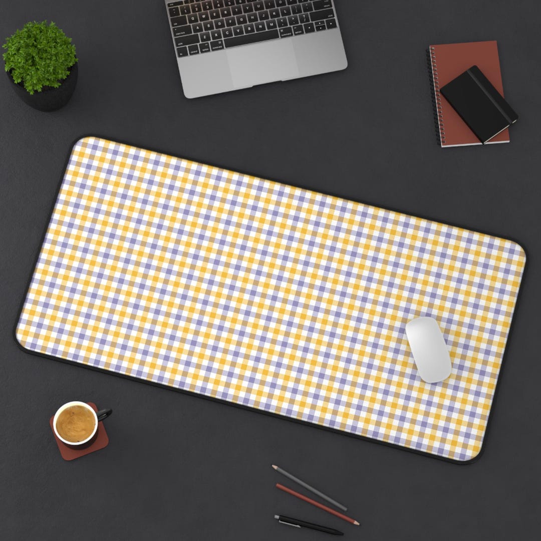 Gingham Desk Mat | Soft Yellow Check Desk Pad | Cottagecore Office ...