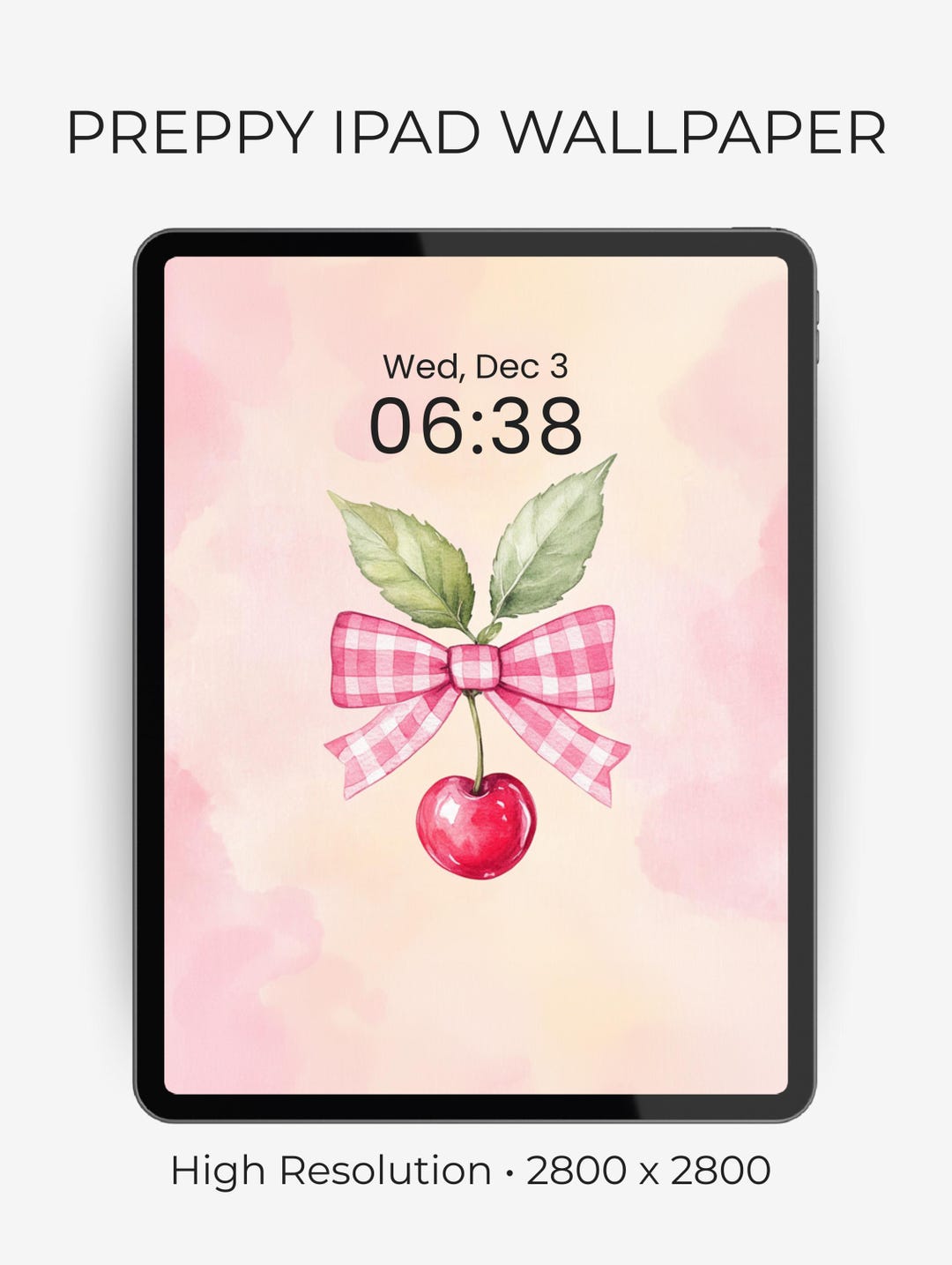 Preppy Cherry iPad Wallpaper • Gingham Bow Lock Screen (digital ...
