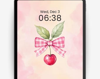 Preppy Cherry iPad Wallpaper • Gingham Bow Lock Screen (Digital Download)
