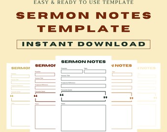 Printable Sermon Notes Template A4, A5, US Letter, and Half Letter ...