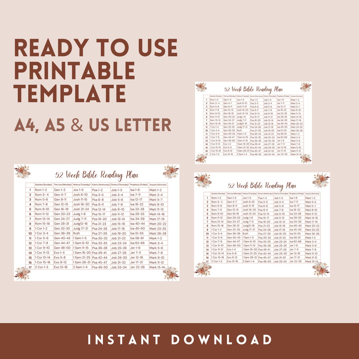 52 week Bible Reading Plan Printable Weekly Guided Scripture Study