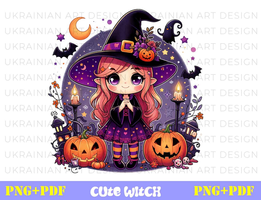Cute Witch PNG File, Halloween Clipart, Witch Illustration, Card Making ...