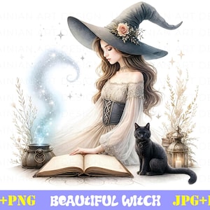 Mooie heks clipart JPG, Halloween clipart, heks illustratie, hoge resolutie, digitale download, fantasie, scrapbooking, kaarten maken